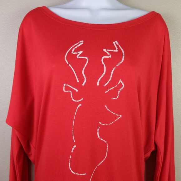 Gabrielle's Red Reindeer Long Sleeve Top Size Large - Picture 2 of 5